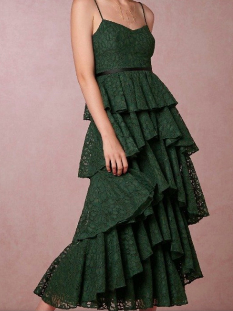 Cynthia Rowley Tiered Lace Midi Dress In Forest Green